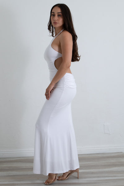 Glamorous Cascade - White Halter Back Maxi Dress