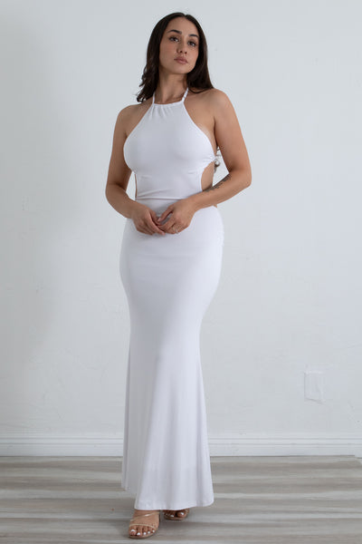 Glamorous Cascade - White Halter Back Maxi Dress