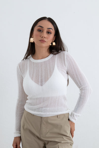 Muriel - White Sheer Long Sleeve Top