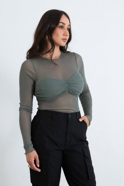 Mystery Lover - Olive Sheer Top
