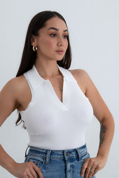 Polished Luxe - White Collared Bodysuit