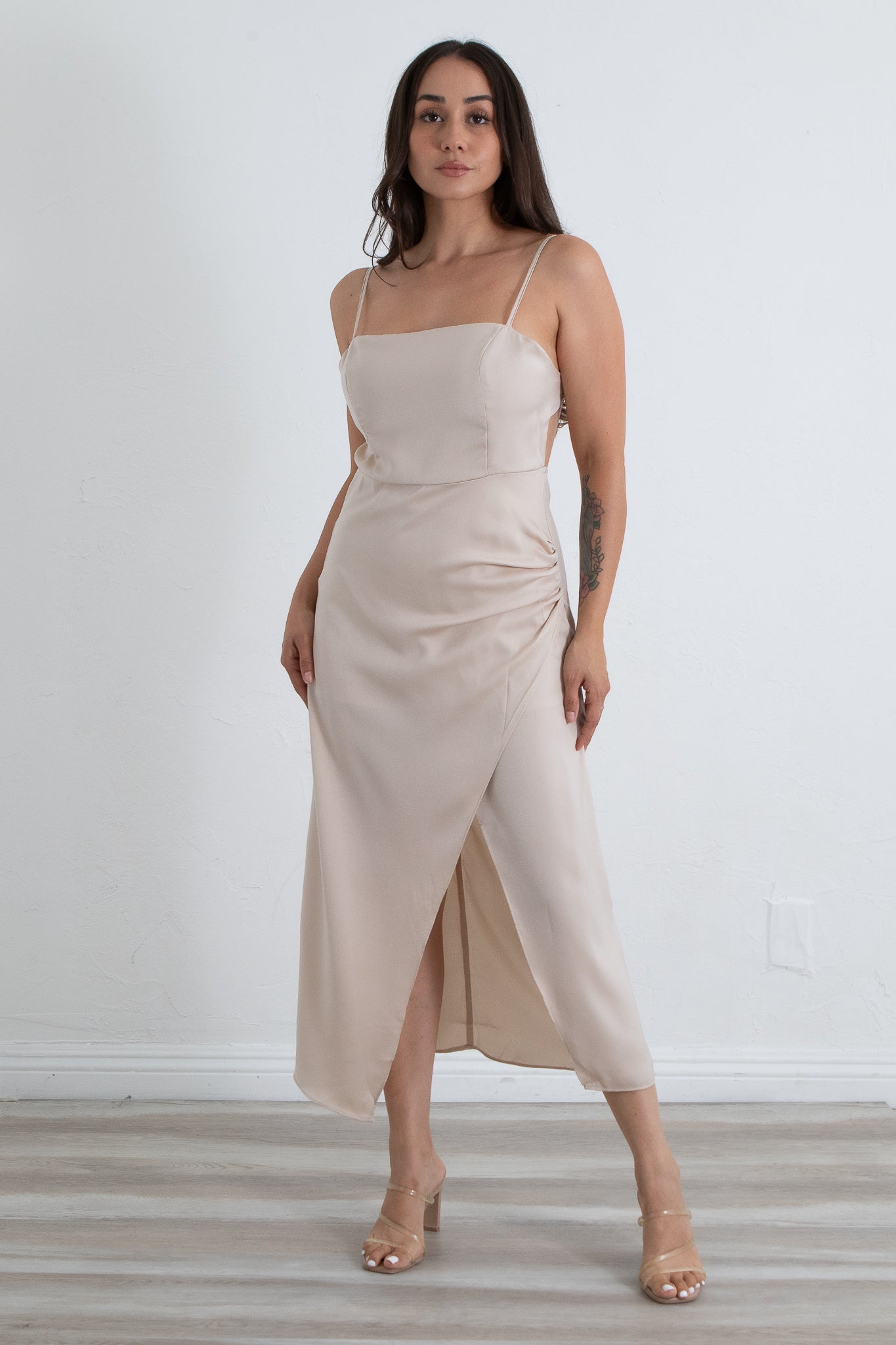 Sultry Soiree - Ivory Open back Midi Dress