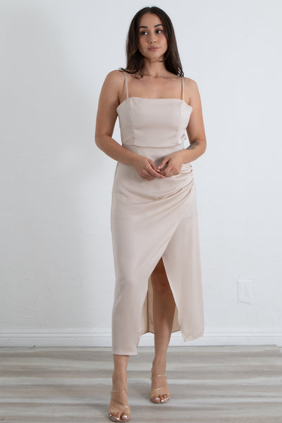 Sultry Soiree - Ivory Open back Midi Dress