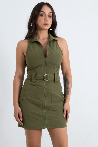 Tribeca - Army Green Sleeveless Dress