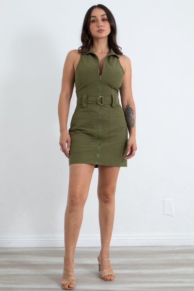 Tribeca - Army Green Sleeveless Dress