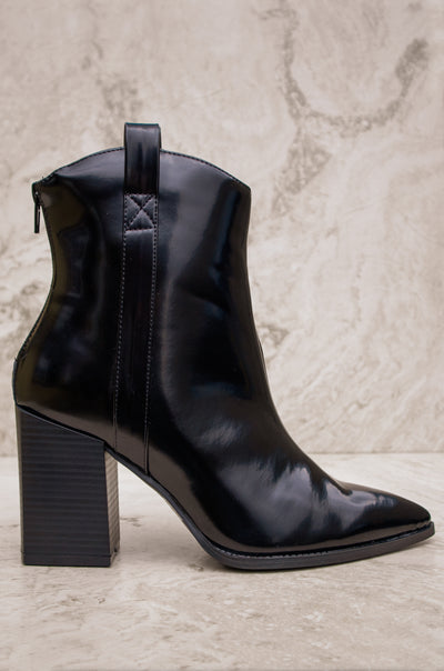 Most Wanted - Black Western Square Heel Booties