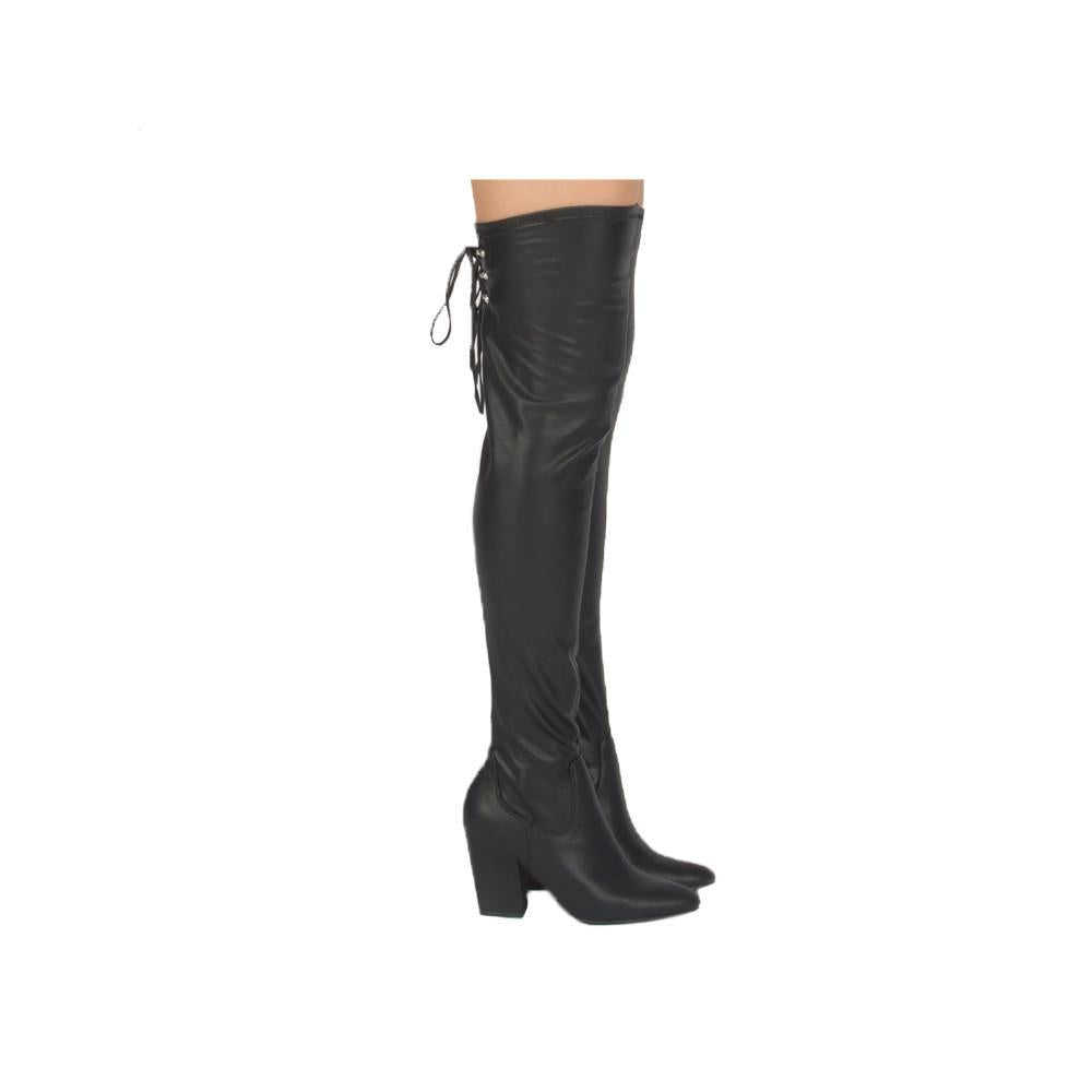 On Time - Black Stretch Over the Knee Boots
