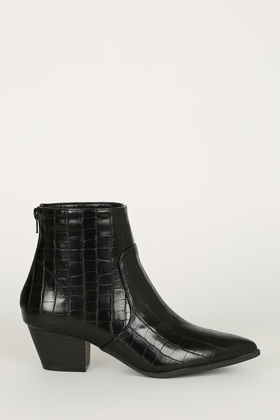 Stop and Stare - Black Croco Pointy Booties