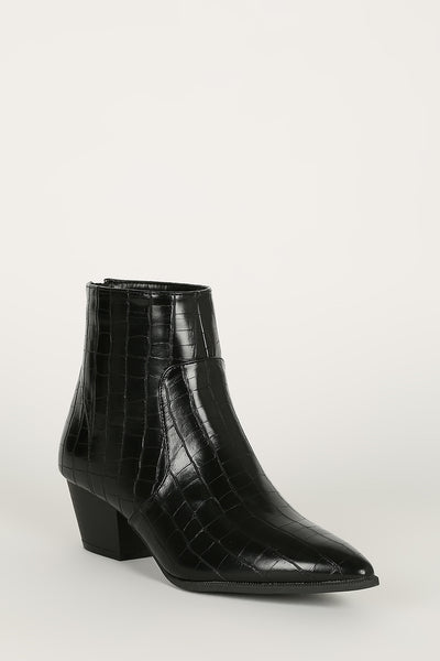 Stop and Stare - Black Croco Pointy Booties