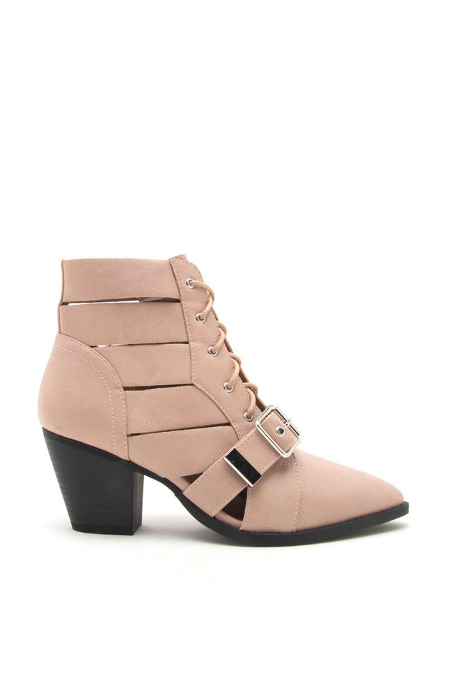 Power Play - NUDE Lace Up Booties similar to ZARA booties by Public Desire