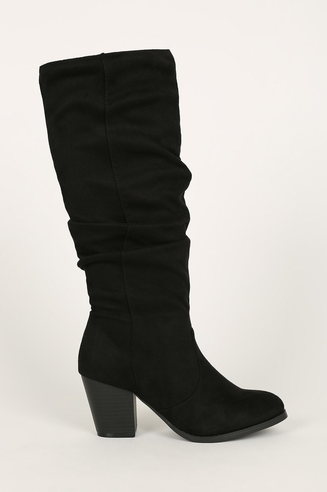 Riding Around - Black Knee High Rouched Boots