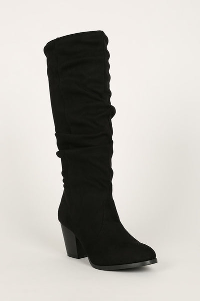 Riding Around - Black Knee High Rouched Boots